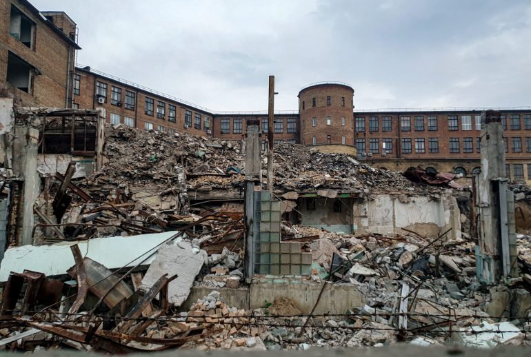 Old demolished industrial building in the centre of Kyiv, Ukraine.